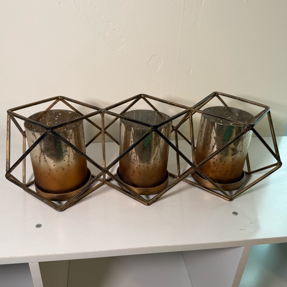 Geometric Metal Candle Holders - Gold